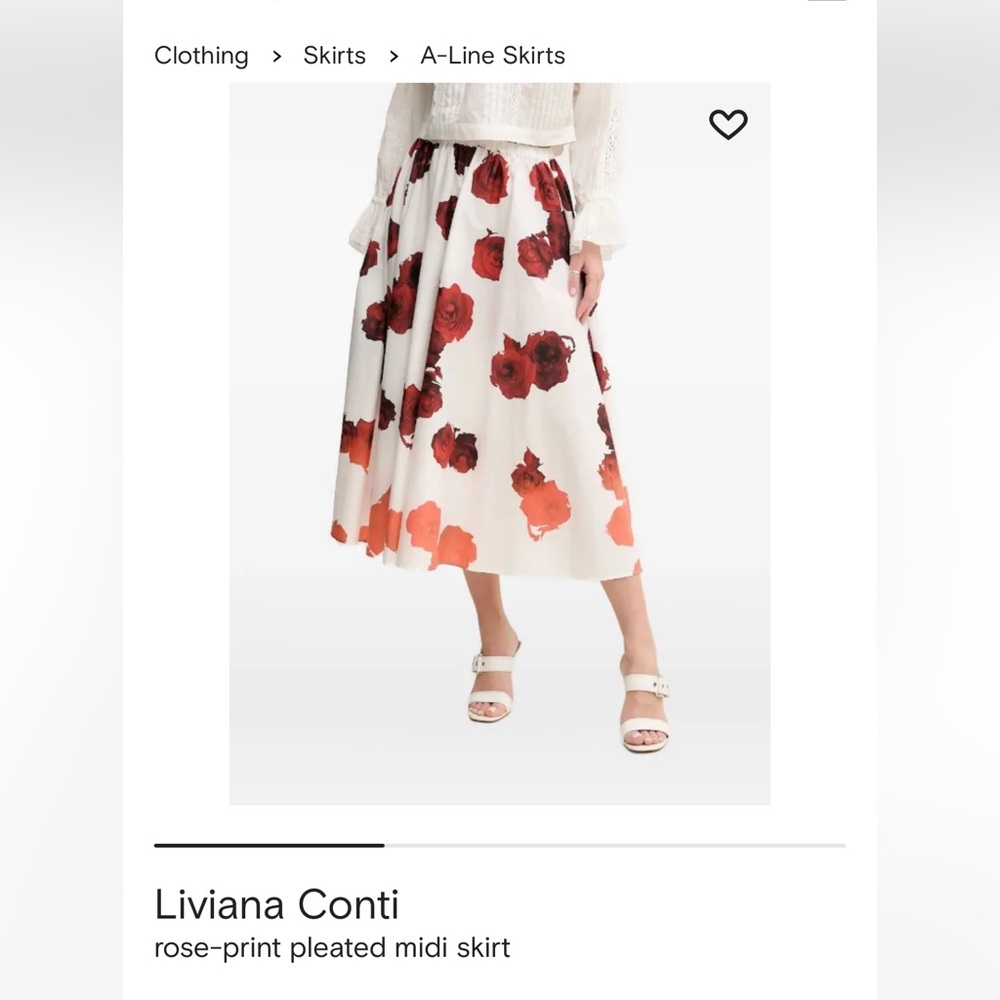 Liviana Conti Rose-Print A-Line Skirt - Red and White. US 6- Euro size 38